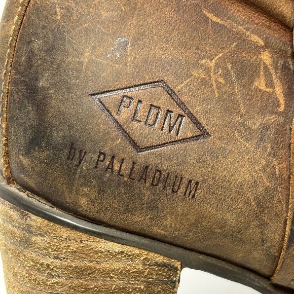 PLDM Palladium Leather Ankle Boots Womens 7.5 Stony CSR Heel Brown Booties Braid - Picture 9 of 14